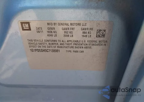 2012 Chevrolet Cruze Ls from USA, damaged, VIN 1G1PD5SH5C7138981